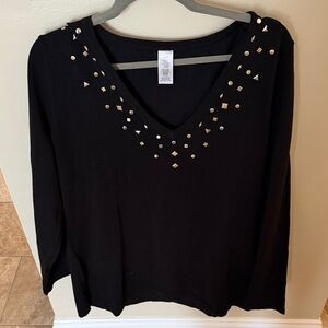 Chic Black Studded Women's Blouse